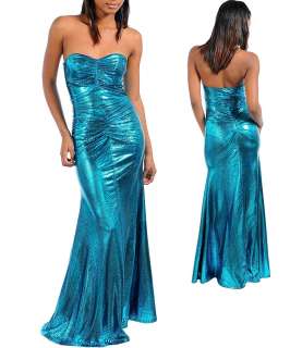 Sexy Clubbing Strapless Party Cocktail Deep Aqua Metallic Long Fitting 