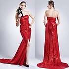 Chic Red Split Sequins Lady Cocktail Prom Ball Women Long Evening 