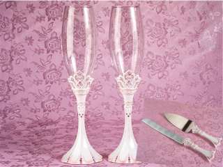 4pc PINK PRINCESS Wedding Kinfe & Sever Flutes Set  