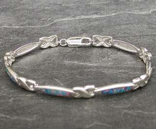 Sterling Silver Fire Opal Hugs & Kisses Inlay Bracelet  