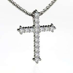  Small Brilliant Cross, 14K White Gold Necklace with 