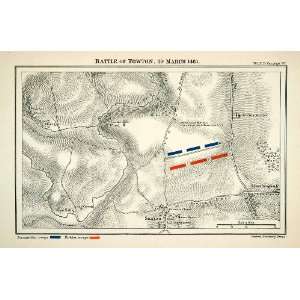 1892 Lithograph Map Battle Towton England War York Lancaster Edward IV 