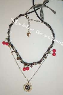 Betsey Johnson Cherry Plaid Flower Necklace  