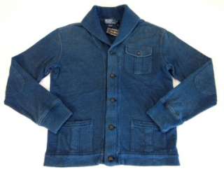 285 Ralph Lauren Polo Indigo Dyed Blue Bohemian Shawl Sweater M 