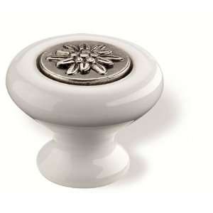  Siro Designs 78 132 Edelweiss Round Knob   White Ceramic 