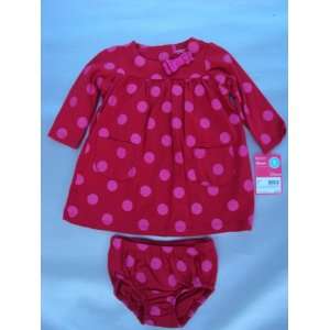 Carters Girls Lets Play 2 piece L/S Cotton Knit Red/Pink Polka Dot 