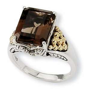  Sterling Silver and 14k 4.00ct Smokey Quartz Ring Jewelry