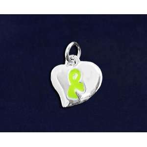  Lime Green Ribbon Puffed Heart Charm (50 Charms) Arts 