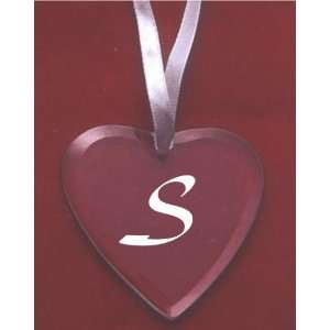  Glass Heart Ornament with the Letter S 