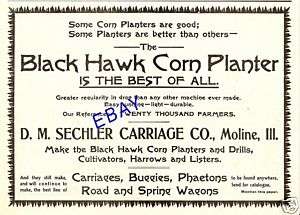 LARGE 1902 BLACK HAWK CORN PLANTER SECHLER MOLINE IL  