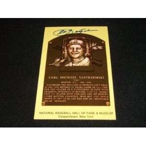 Red Sox Carl Yastrzemski Auto Signed Yellow HOF Plaque Post Card GEM 