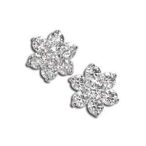   White Gold Flower Shaped Diamond Stud Earrings ZIVA Jewels Jewelry