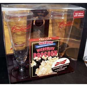 Budweiser Wooden Bar Stand with Pilsner Glasses & Popcorn  