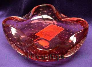 Vintage 1971 Pilgrim Cranberry Hand Blown Crimped Bowl  