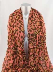   PEOPLE STYLE CORAL LEOPARD PRINT CRINKLED FASHION SCARF WRAP  