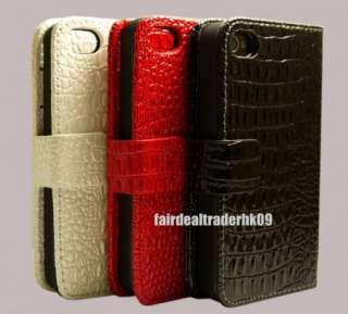 Fine Croco Leather Flip Case Wallet Pouch Cover Holder for Apple 