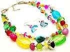 TWO STRAND MULTI COLOR GLASS AND LUCITE BEAD SILVERTONE NECKLACE 