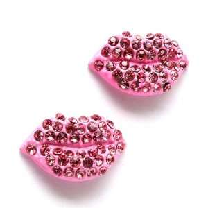  Celebrity Style Pink Rhinestone Kisses Stud Earrings 