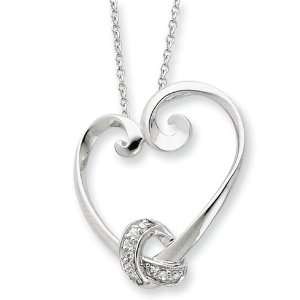  Sterling Silver & CZ Loveknots 18in Heart Necklace 