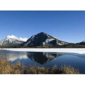  Reflection of Rocky Mountains in Vermilion Lakes in Banff 