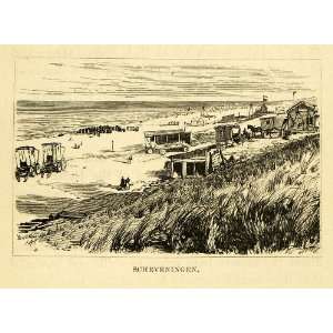 1877 Wood Engraving Scheveningen Holland Coastal Town Cityscape Beach 
