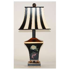  Black Floral Metal Tole Caddy with Striped Metal Shade 