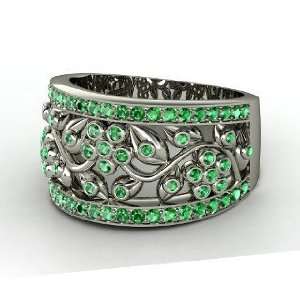 Daisy Chain Ring, Platinum Ring with Emerald