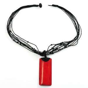 Red Bone Multistrand Cord Pendant Necklace