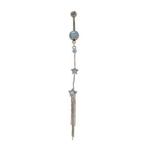  Dangler Stars Belly Button Ring with Blue Cz Jewels 