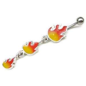    AM5100   316L surgical Steel Flame Dangly Belly Bar Jewelry