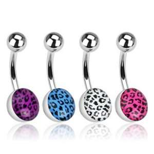  Navel ring with leopard print logo, pink Jewelry