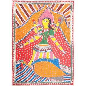  Goddess Saraswati   Madhubani Painting on Hand Made Paper 