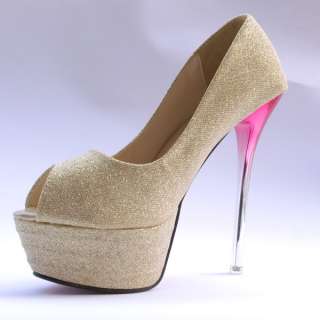 Super High Heels Glitter Party Dancing Maid Ankle Platform Open Toes 