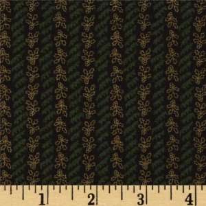  44 Wide Pine & Rose Holly Stripe Black/Green Fabric By 