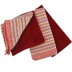  Villa Striped Crimson Kitchen Towels Set