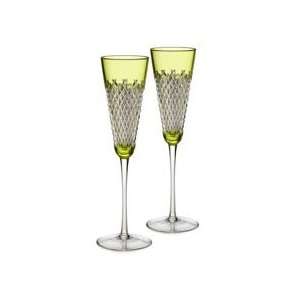  Waterford Alana Prestige Lime Toasting Flute pair 10 3/4in 