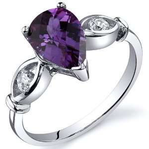 Stone 1.75 carats Alexandrite Ring in Sterling Silver Rhodium Finish 