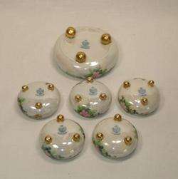RS TILLOWITZ Silesia SALT CELLAR SET Luster Ware Hand Painted Roses 