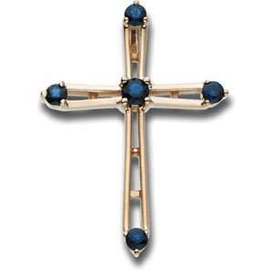  14k Yellow Gold Cross Pendant With Sapphire 26x20mm 