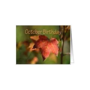October Birthday, bright fall leaf Card