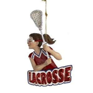  Club Pack of 12 Red & Blue Girl With Glittered Lacrosse 