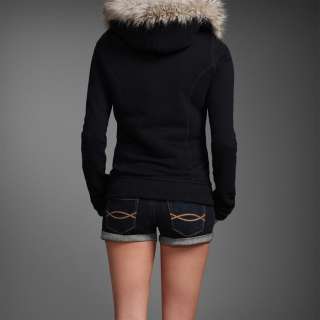 Abercrombie Womens NWT Navy Kali FLAGSHIP Fur Lined Toggle Hoodie 