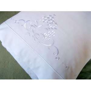  Pair of Cotton Pillowcases with Embroidered Bouquet of 