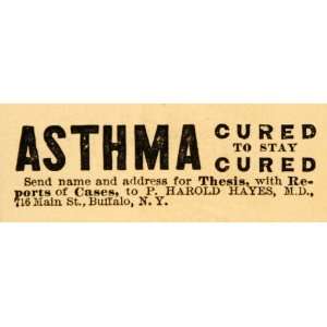  1890 Ad P. Harold Hayes Asthma Cure 716 Main St Buffalo 