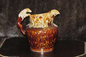 Majolica Rockingham Harker Hound  Handle Jug Pitcher  