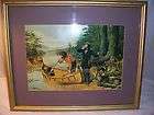 EARLY AMERICANA FRAMED & MATTED LITHOGRAPH, 17.5 X 21.5, CANOE 