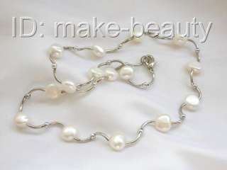   white baroque freshwater cultured pearl necklace 18KGP chain  