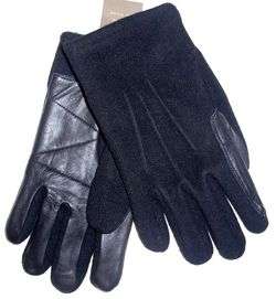 MENS BLACK WOOL LEATHER GLOVES m free ship  