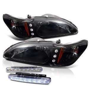   Headlights Black w/ Amber Corner + 8 Led Bumper Fog Light Automotive