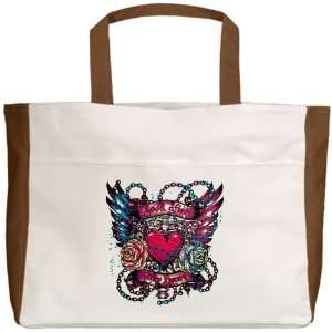 Beach Tote Mocha Look After My Heart Roses Chains and Angel 
